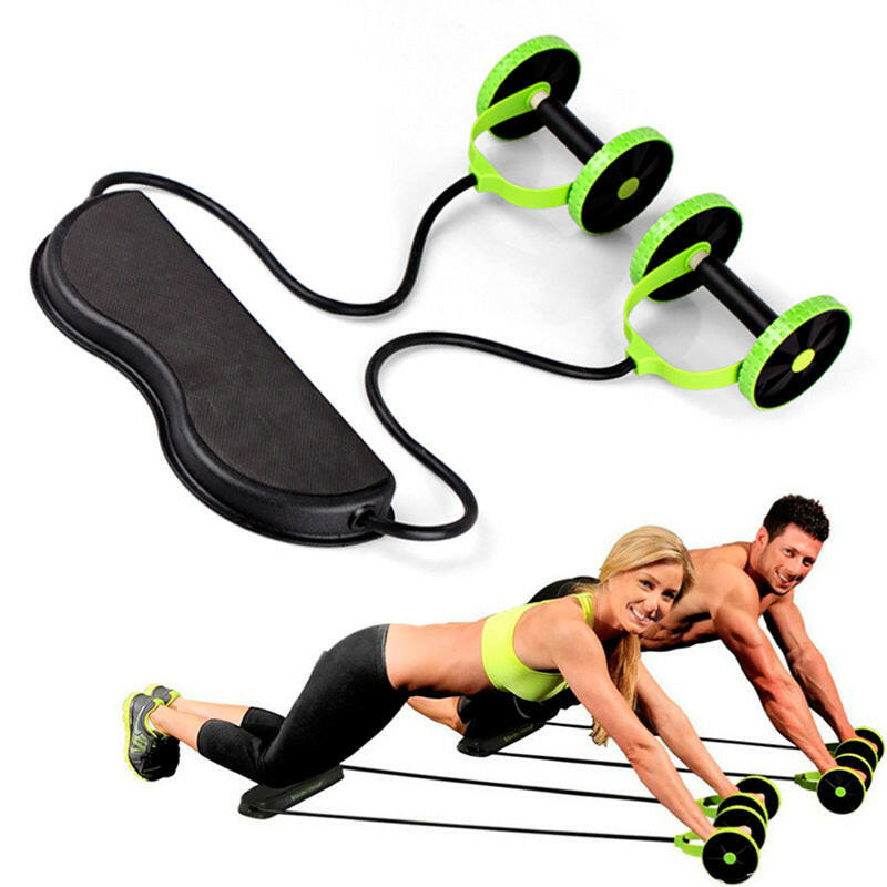 AB Roller Double Wheels Stretch Elastic Abdominal Resistance Pull Rope.