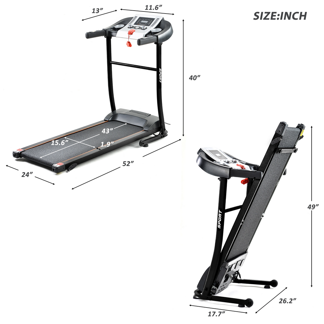 Folding Treadmill with Safety Lock with LCD Monitor.