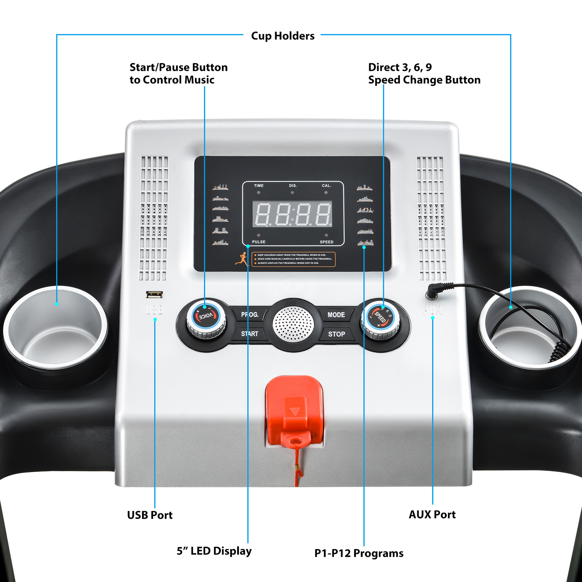 Folding Treadmill with Safety Lock with LCD Monitor.